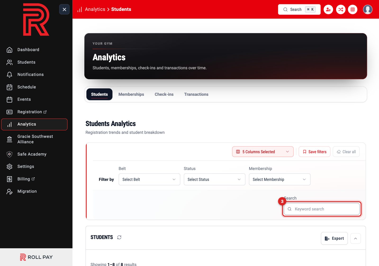 The keyword search box on the filter bar