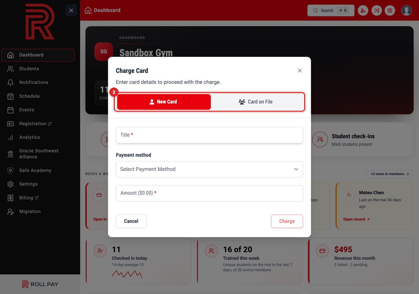 The New Card and Card on File buttons at the top of the box