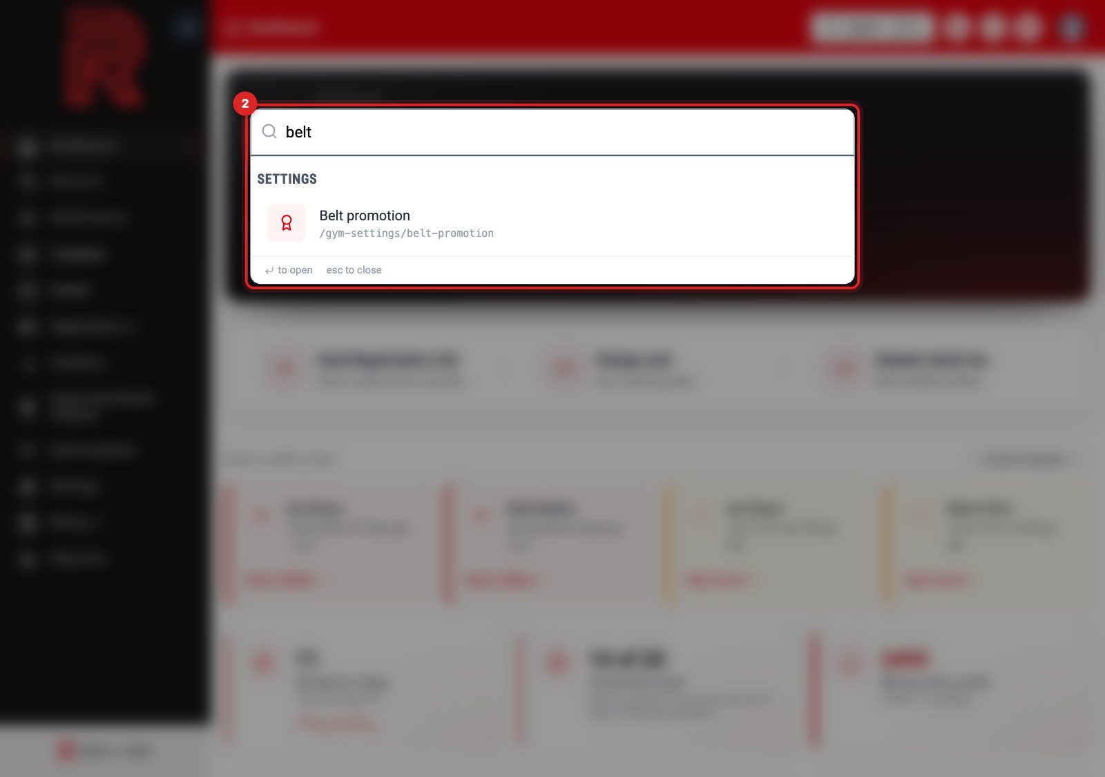 The search window with "belt" typed and Belt promotion listed under Settings