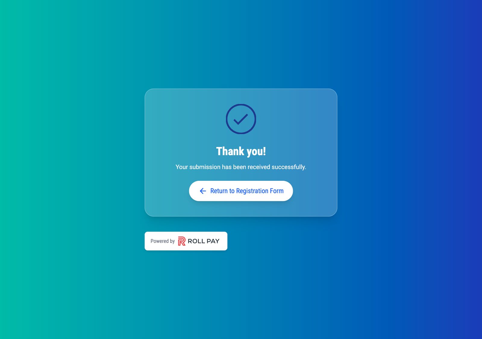 Thank you screen confirming the submission was received