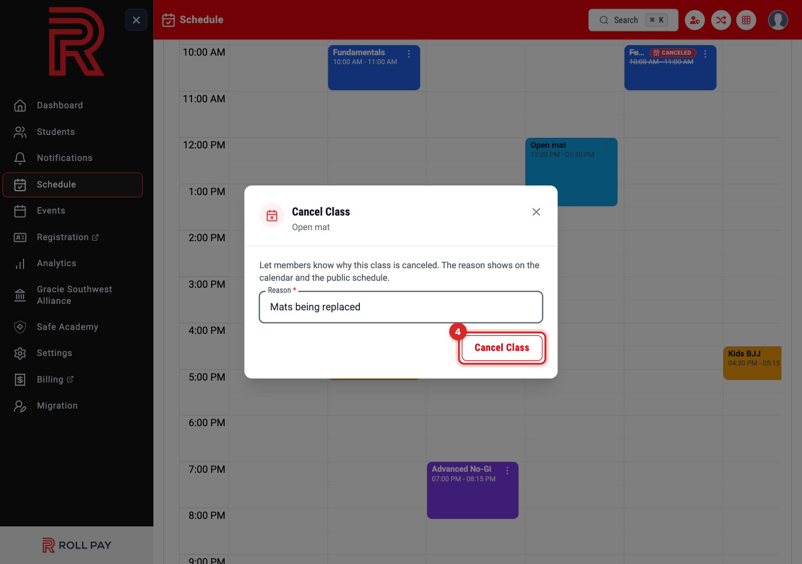 The Cancel Class button