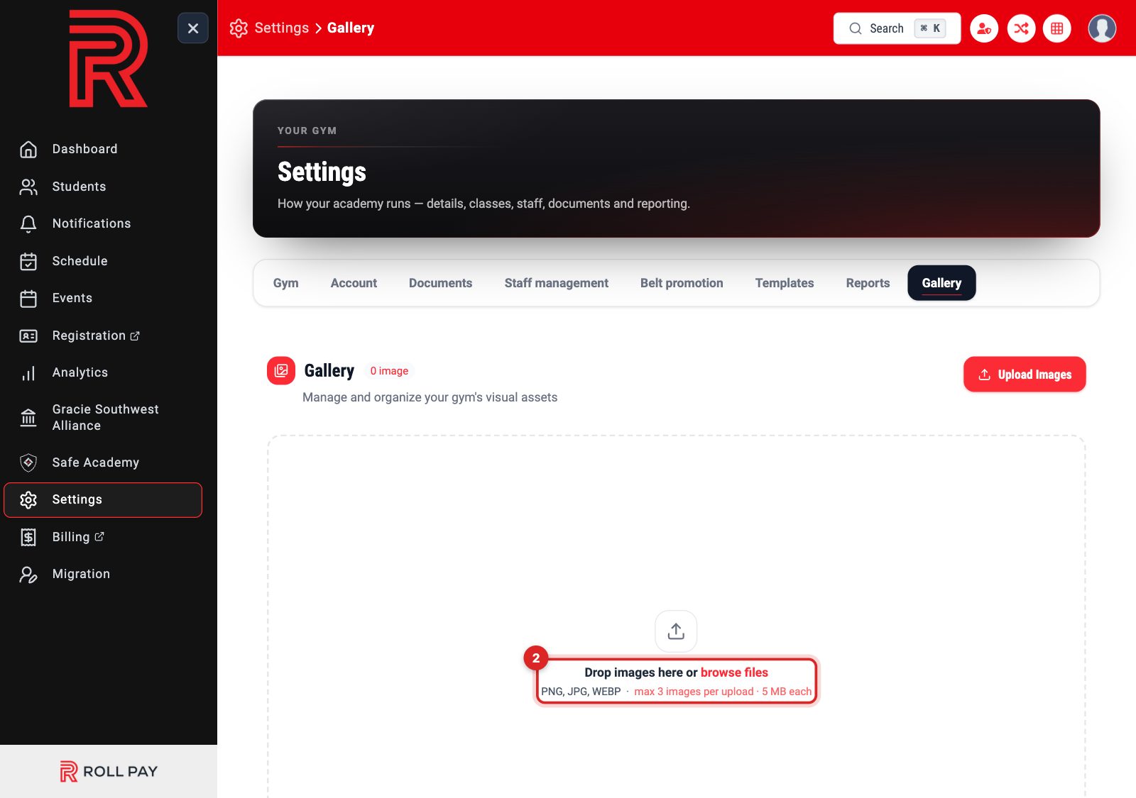 The drop area for uploading images